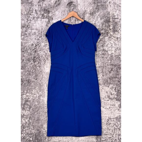Escada Dress 42 / US 12 Womens Blue Bodycon Illusion Paneled Sheath Knee Midi - Picture 1 of 9
